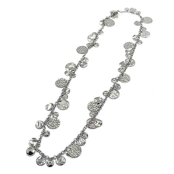 CHICO'S Layered Hammered Medallion Statement Collar Bib Necklace in Silver - Picture 2 of 5
